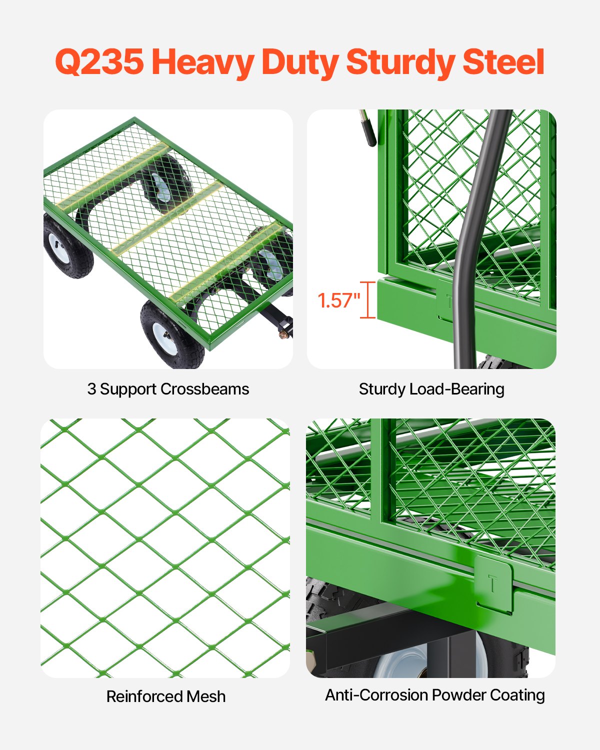 900 Lbs Steel Garden Cart on Wheels, Heavy Duty Pullable Garden Wagon Yard Cart, Outdoor Metal Utility Wagon with 10" Tires and Mesh Removable Sides(Convert to Flatbed), and 180°Rotating Handle
