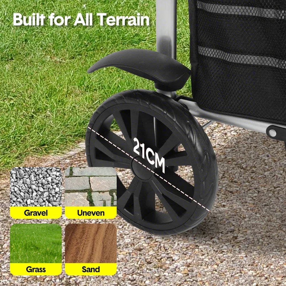 Foldable Shopping Trolley Cart Multifunctional Large Capacity Hand Carry Bag Aluminium Frame with Removable Zipped Bag Side Pockets and Wheels Black