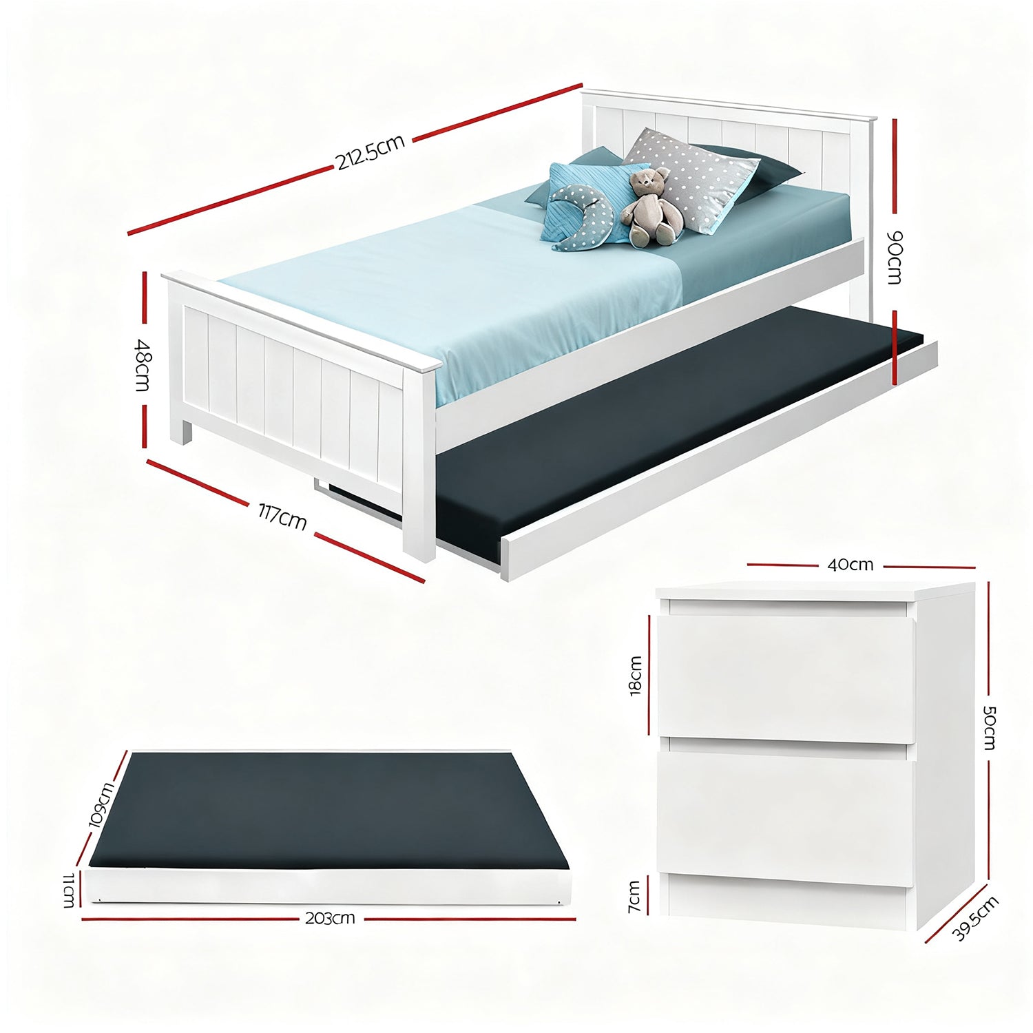 Artiss King Single Bed Frame and Bedside Table