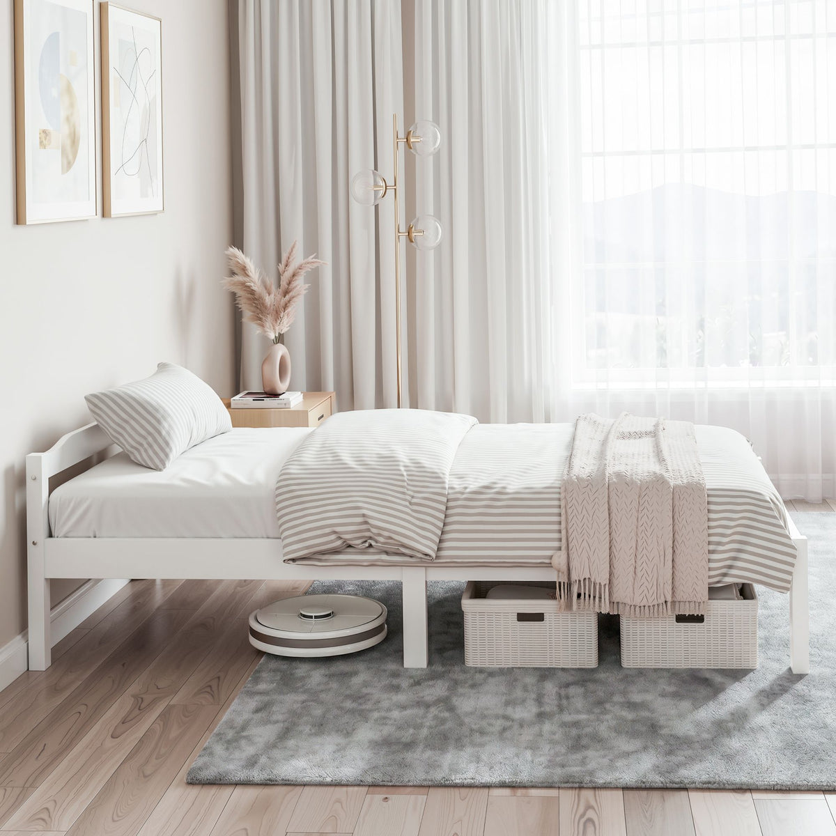 Artiss Bed Frame King Single Size Wooden White LEXI