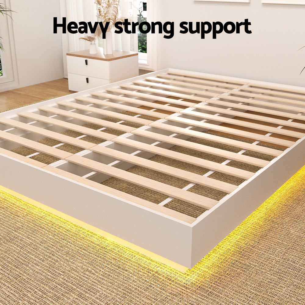 Artiss Double Bed Frame with 16Colour Led Light Wooden Platform Bed Base DAYGLOW