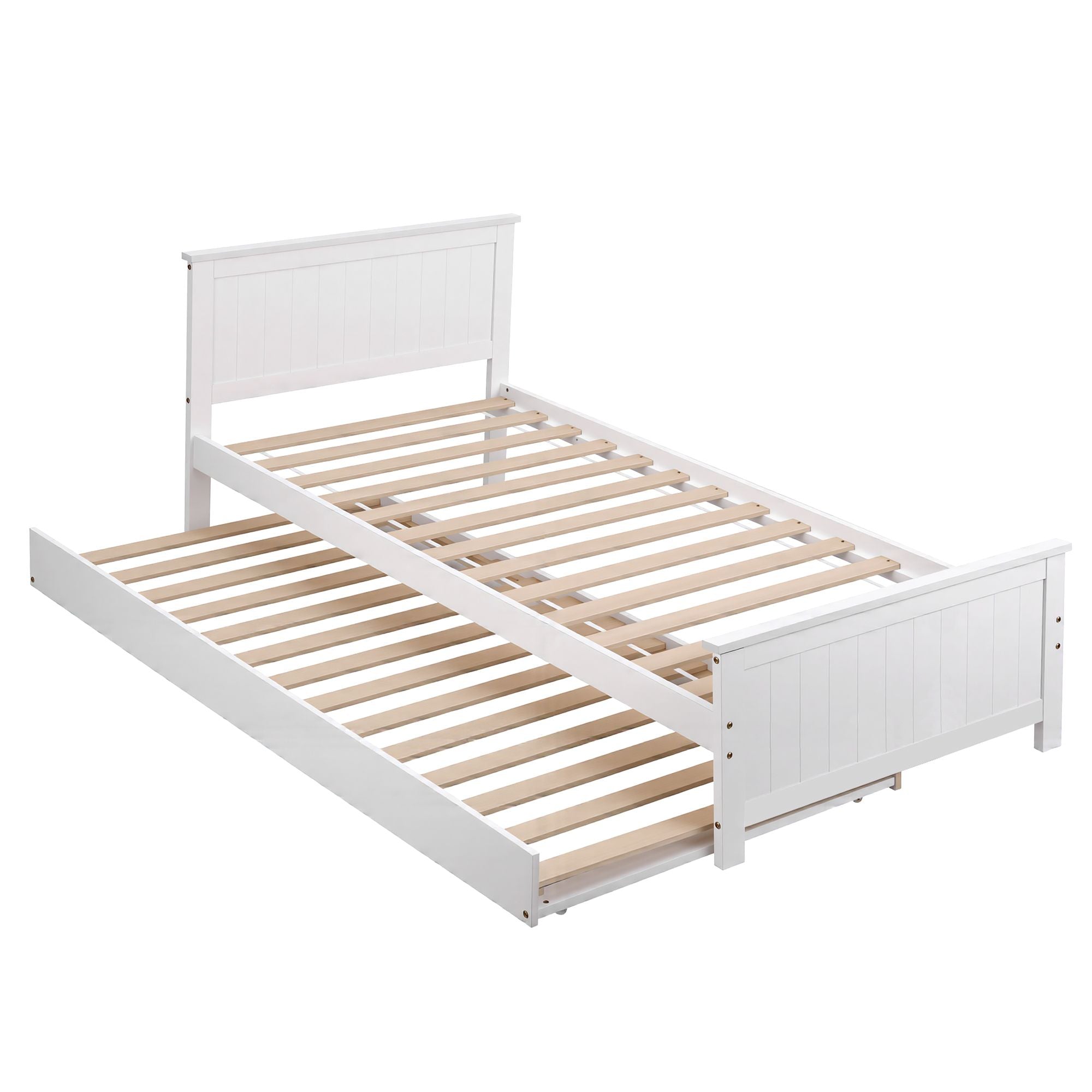 Artiss Single Bed Frame with Trundle Solid Wood Toddler Bunk Bed with Headboard White