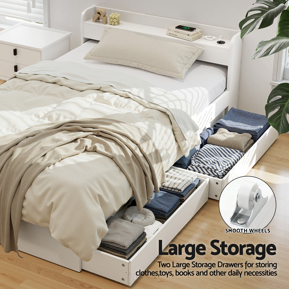 Artiss Bed Frame King Single Size with Charging Ports