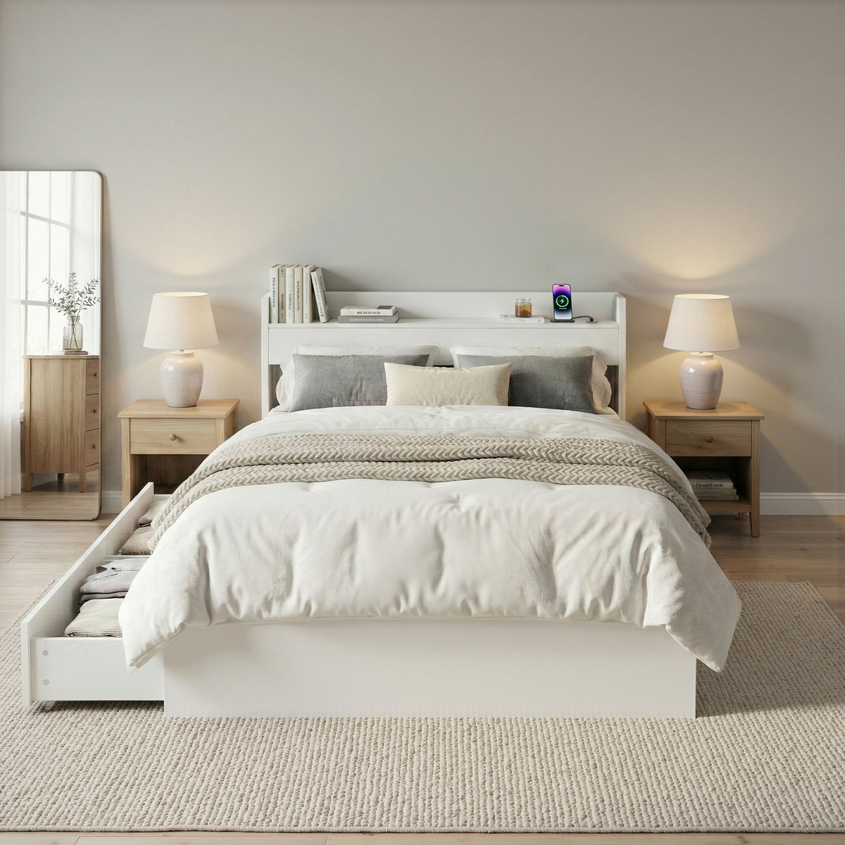 Artiss Bed Frame King Single Size with Charging Ports