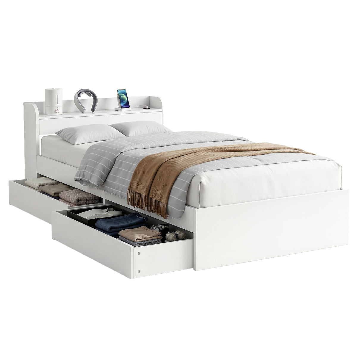 Artiss Bed Frame King Single Size with Charging Ports