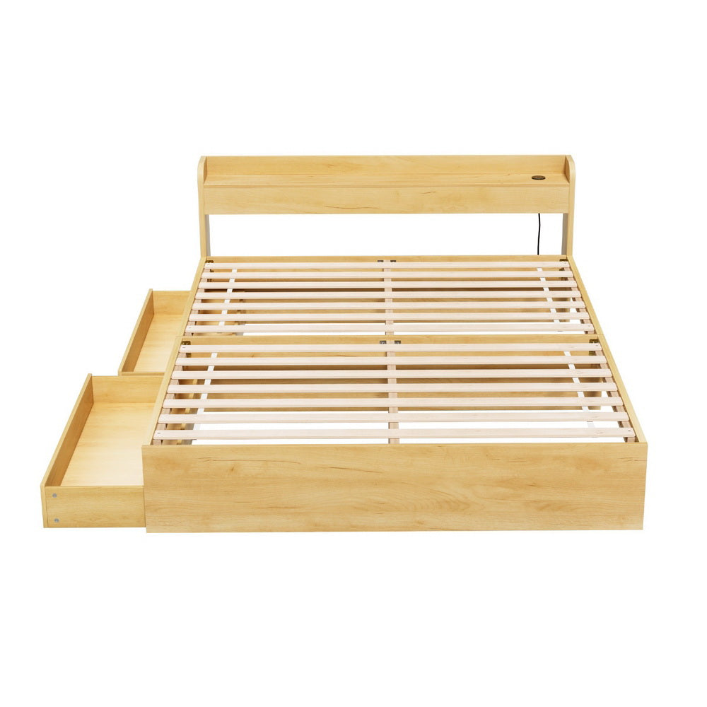 Artiss Bed Frame Queen Size with Charging Ports and 2 Drawers AURA