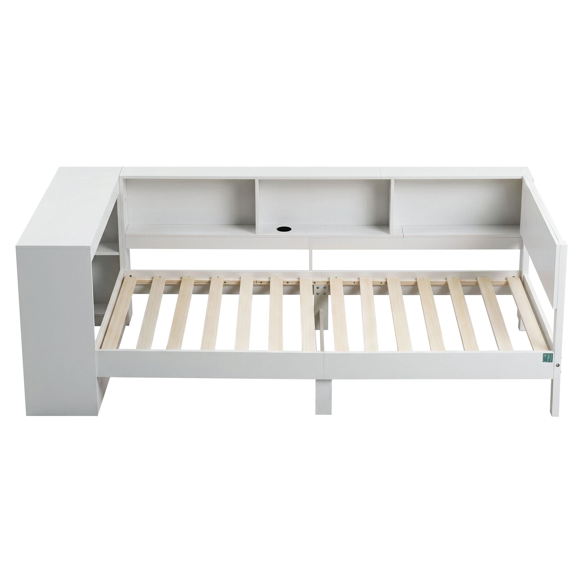 Artiss White Single Solid Wood Corner Platform Bed Frame with Built-in Desk, Storage Shelves and USB-C Charging Station for Small Spaces, Wooden Bed Base for Guest Room