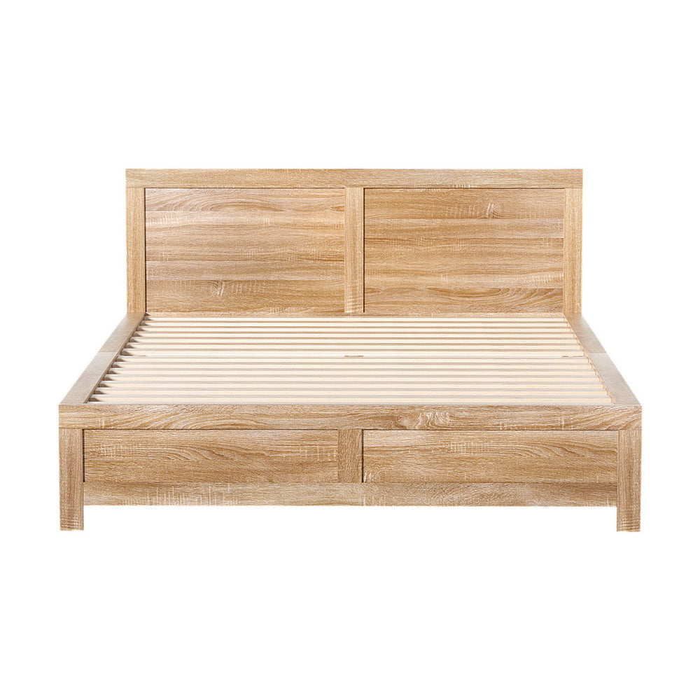Artiss Bed Frame Queen Size Wooden Acacia Wood OATMEAL