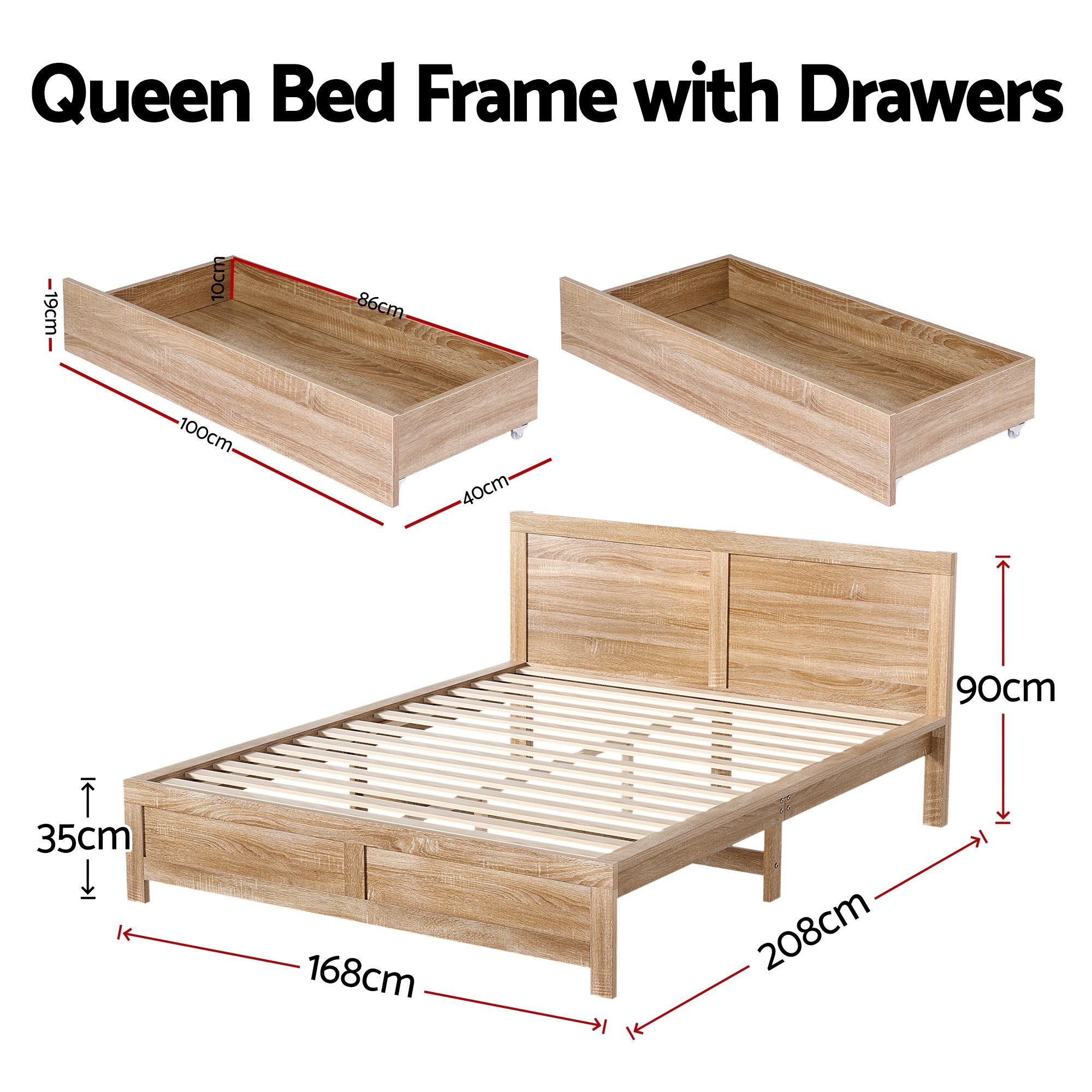 Artiss Queen Size Bed Frame with 2 Drawers Bedroom Furniture