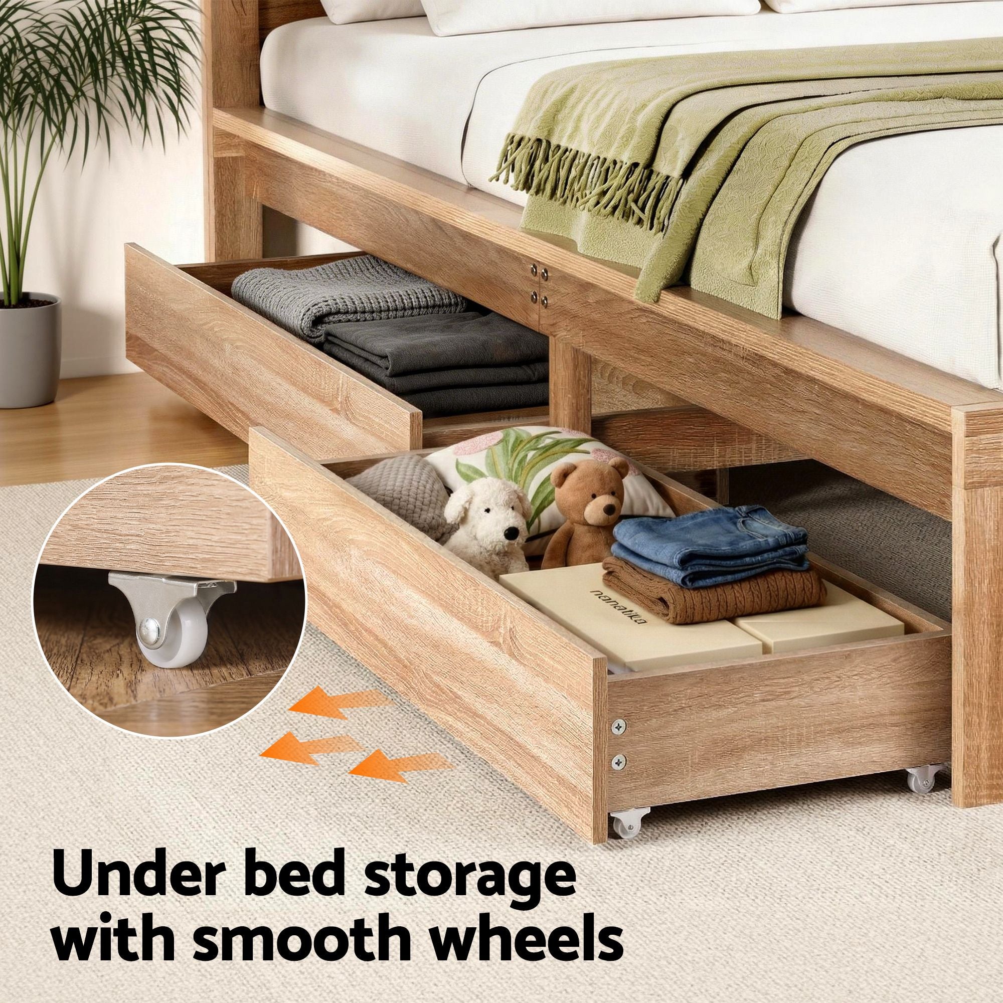 Artiss Queen Size Bed Frame with 2 Drawers Bedroom Furniture