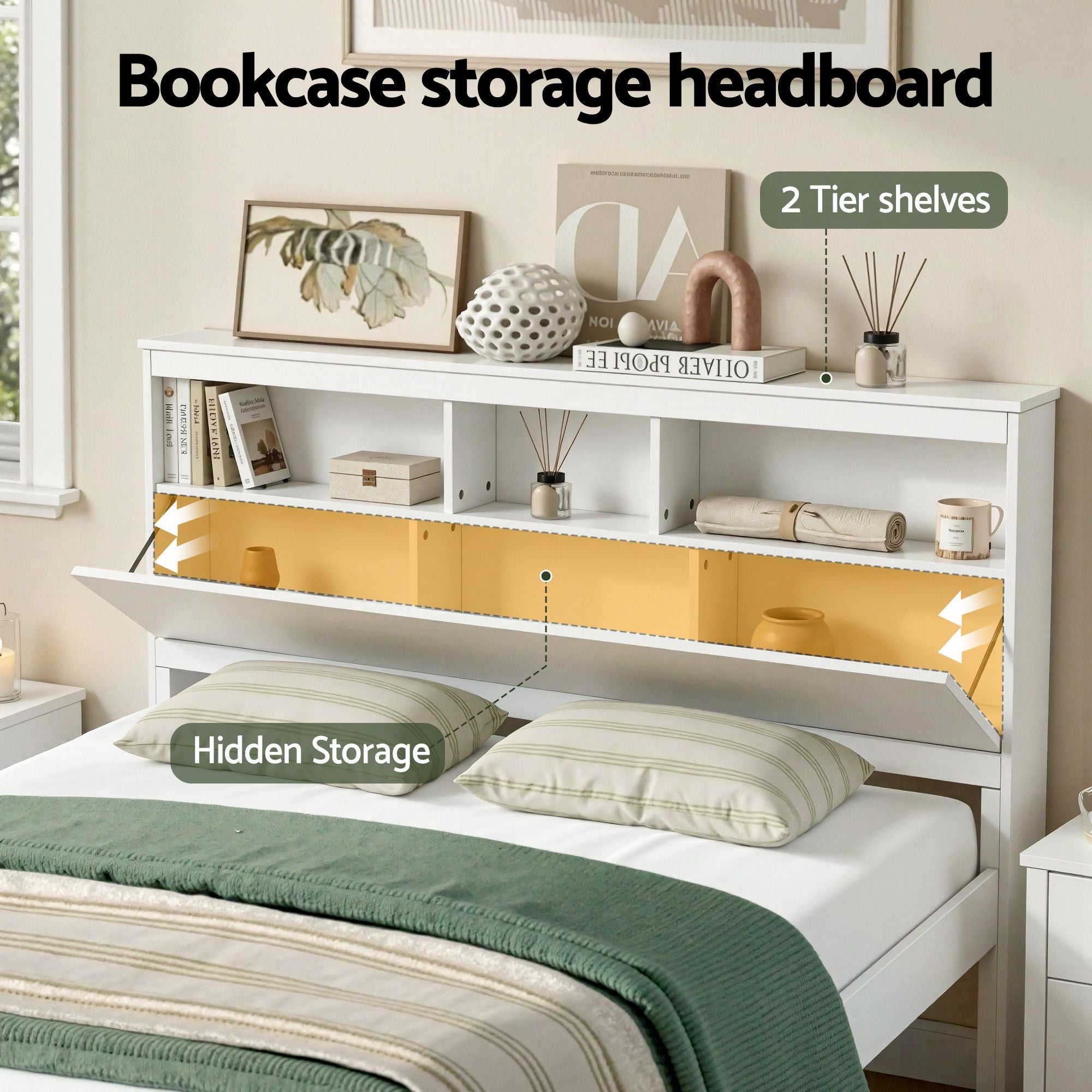 Artiss Queen Bed Frame with Storage Headboard and Footboard Wooden Bed Base White
