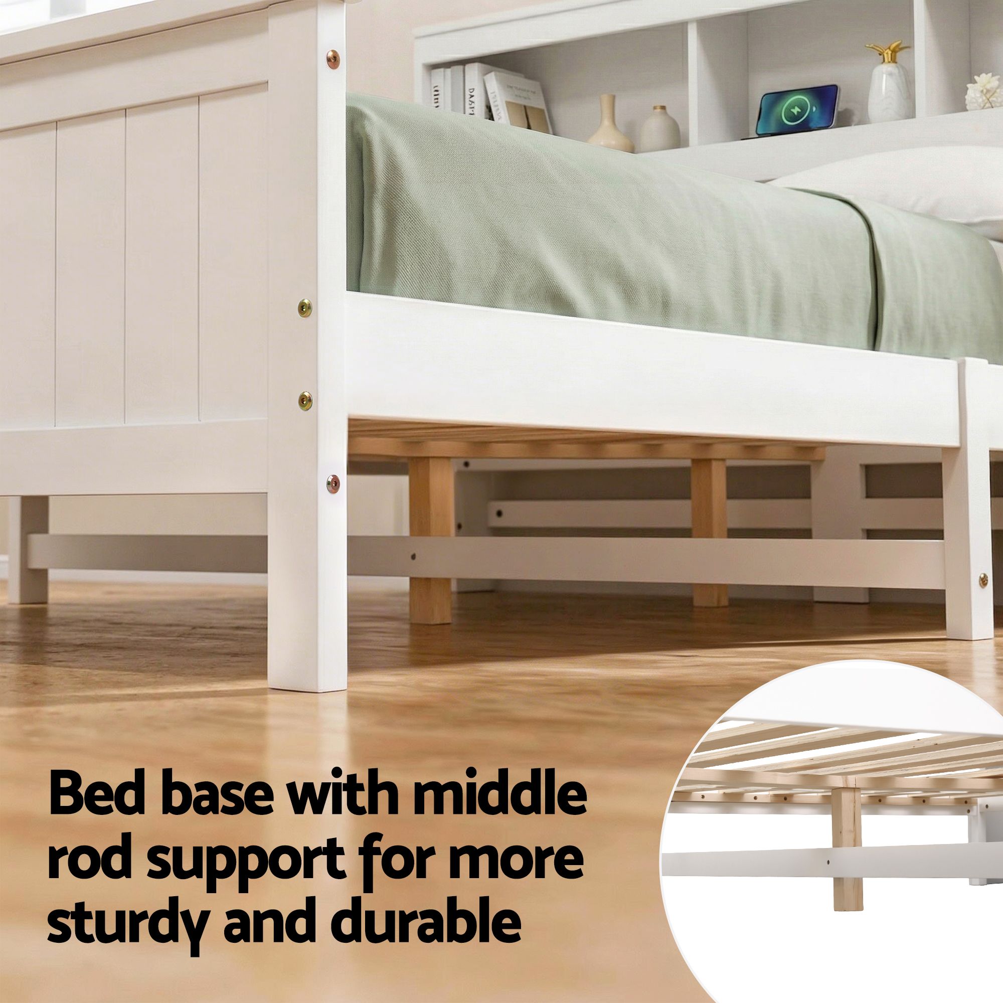 Artiss Queen Bed Frame with Storage Headboard and Footboard Wooden Bed Base White