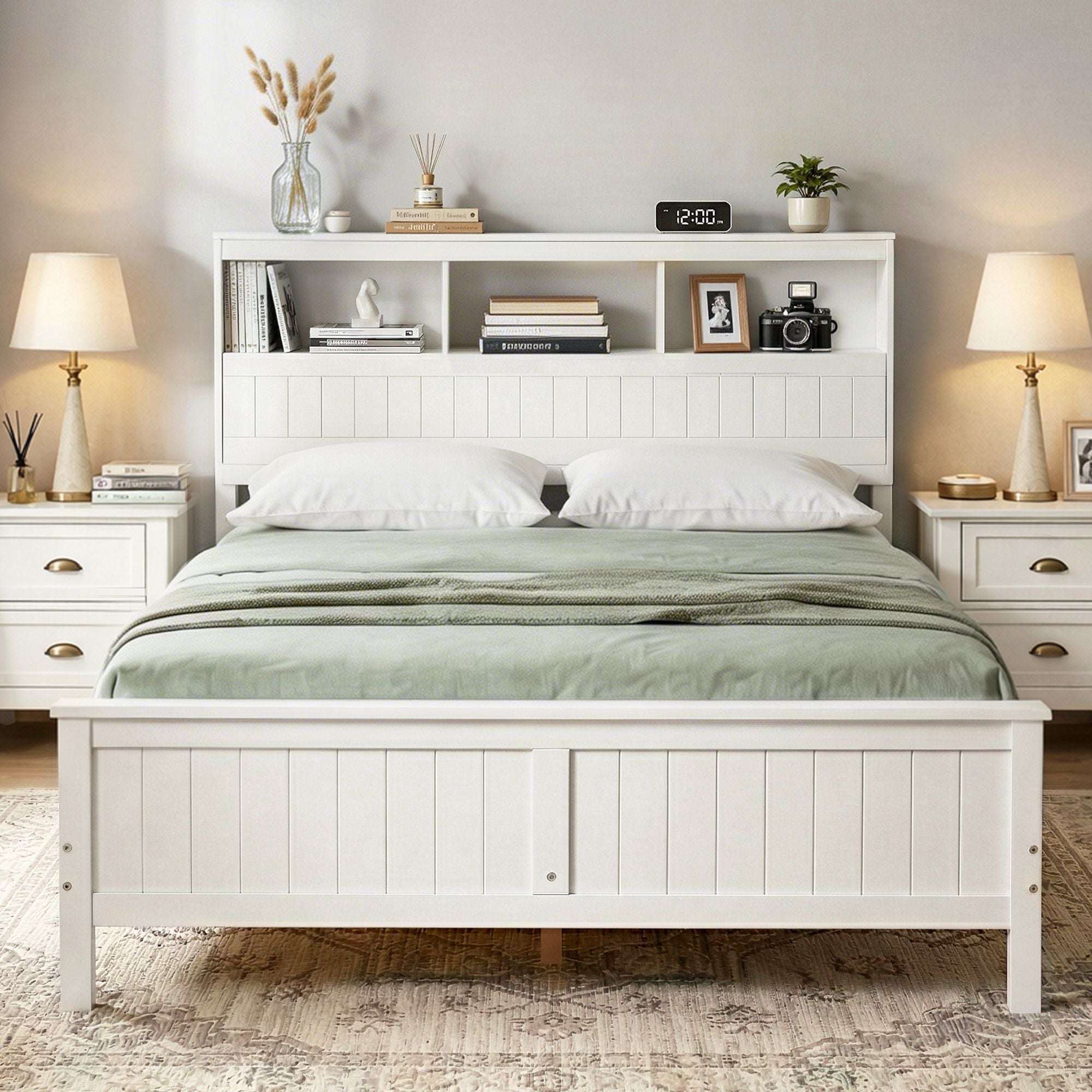 Artiss Queen Bed Frame with Storage Headboard and Footboard Wooden Bed Base White
