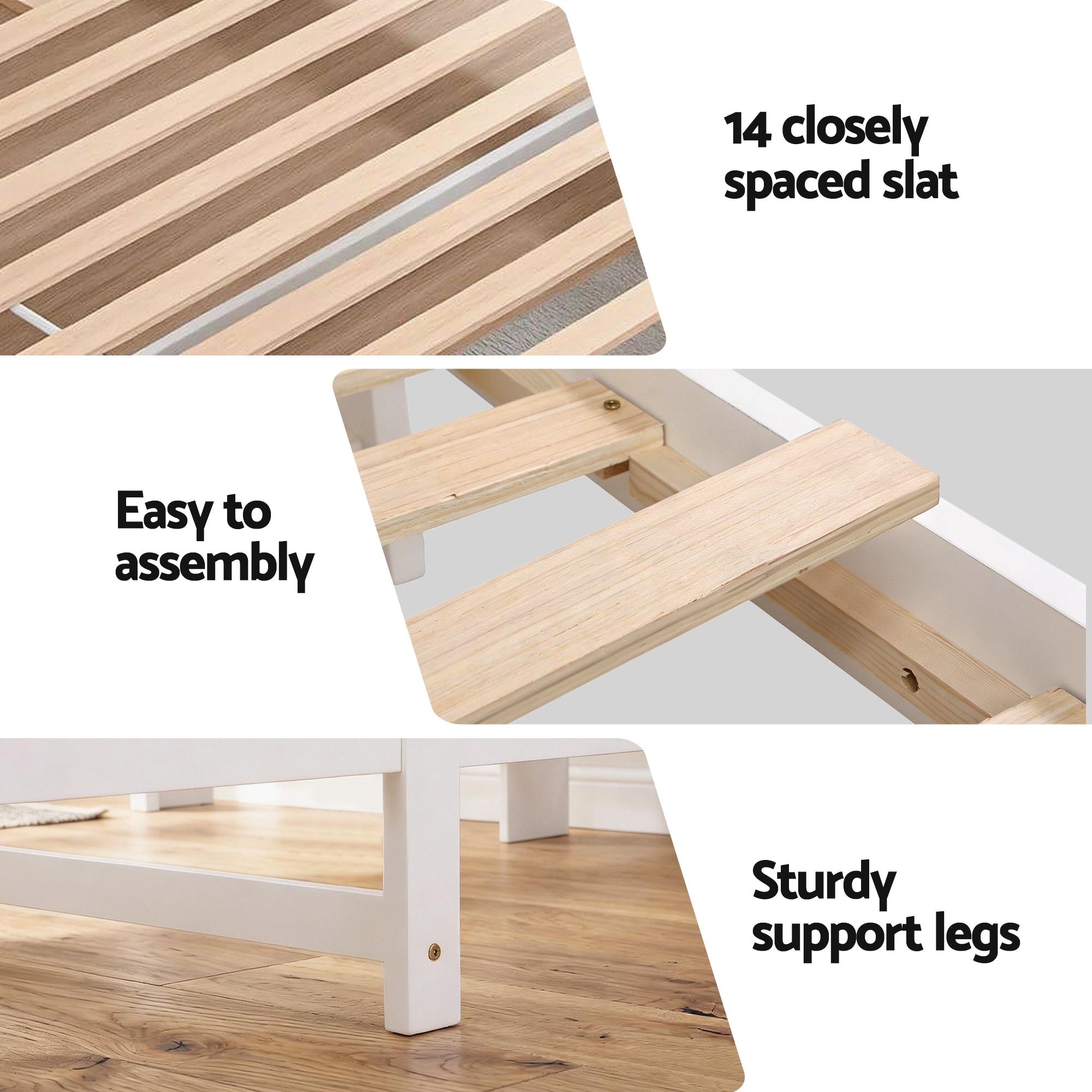 Artiss Single Bed Frame with Storage Headboard and Footboard Wooden Bed Base White