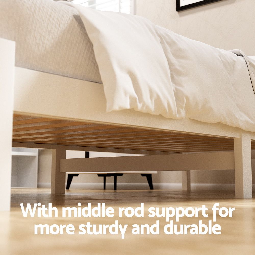 Artiss Bed Frame Single Size Wooden Platform with 2 Storage Drawers White SOFIE
