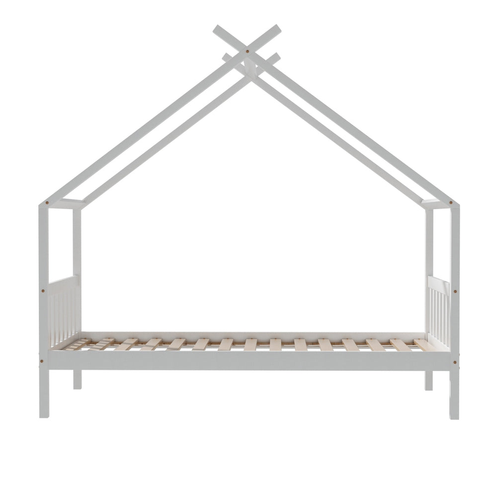 Artiss Bed Frame Wooden Base Kids Single Timber House Beds White
