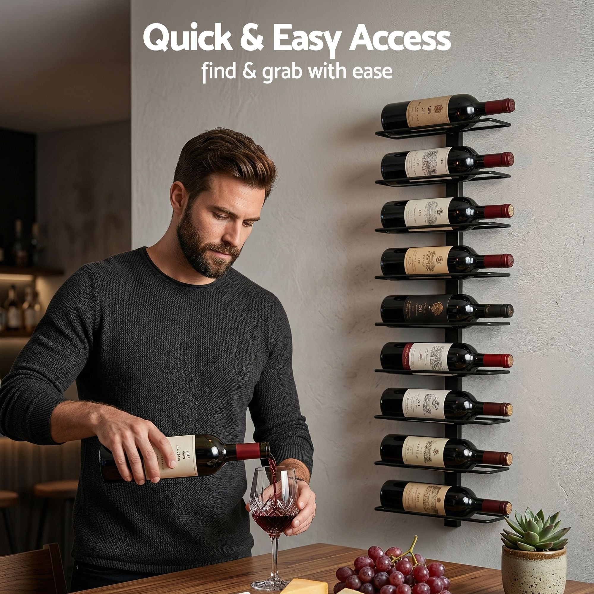 Artiss Wall Mounted Wine Rack 9 Bottles Display Storage Organizer Metal Black