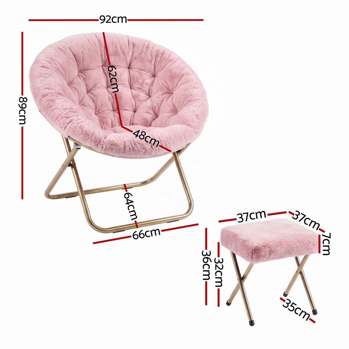 Artiss Comfy Saucer Chair Soft Faux Fur Foldable Accent Chair with Ottoman Pink