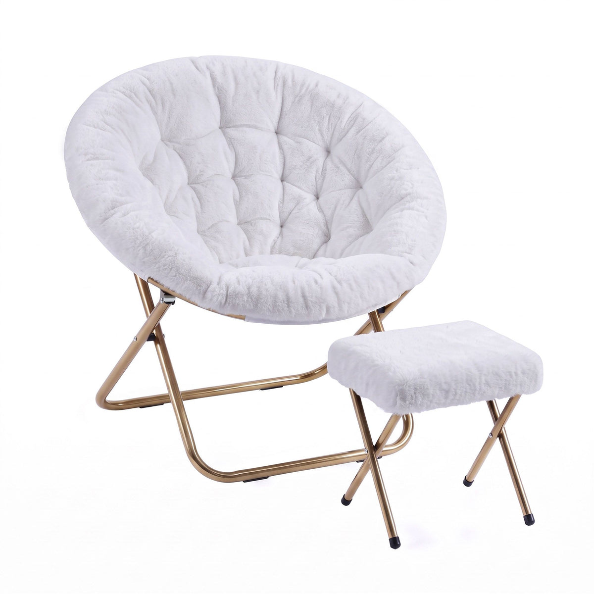 Artiss Comfy Saucer Chair Soft Faux Fur Foldable Accent, White