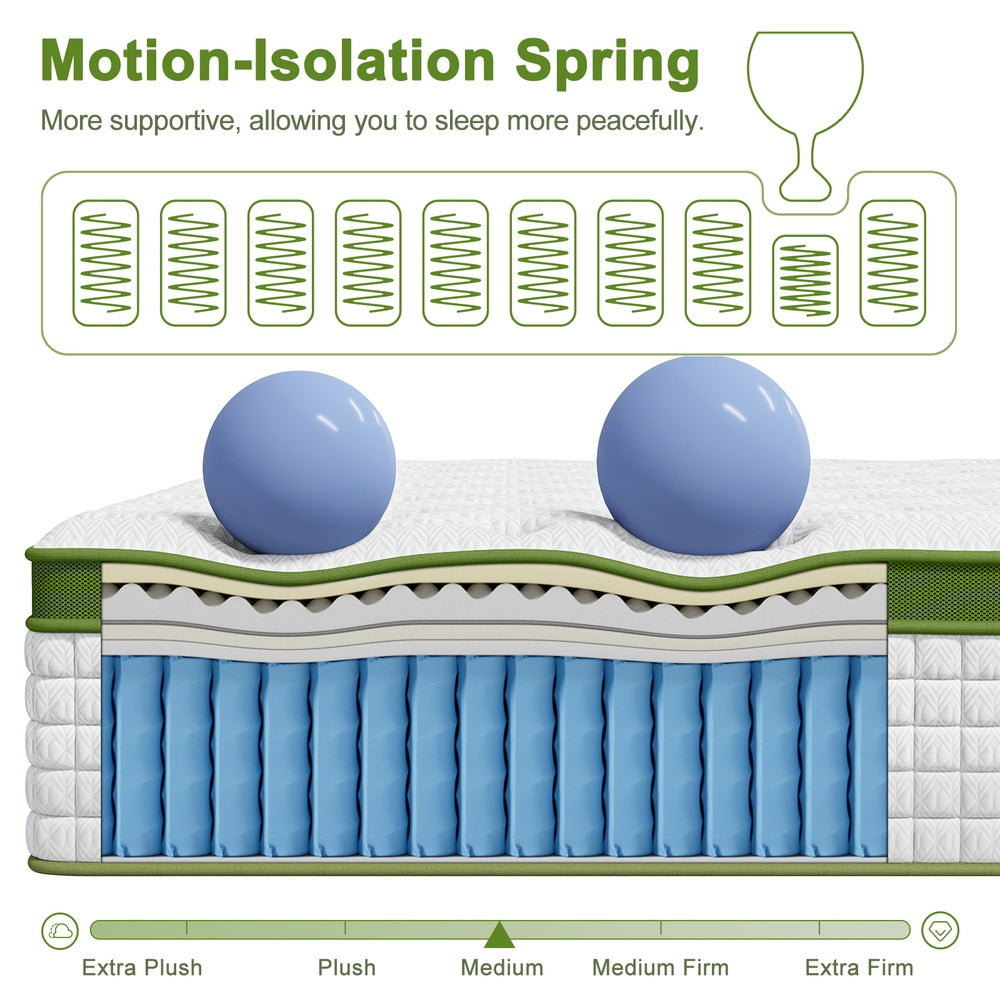 BedStory 34cm Queen Latex Hybrid Mattress Medium Firm - 5 Zone Pocket Spring Bed for Pressure Relief Motion Isolation