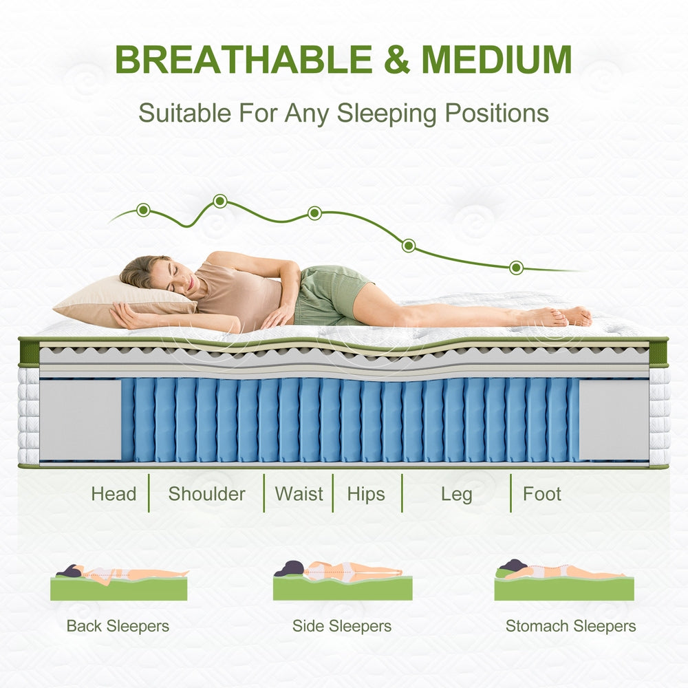 BedStory 34cm Single Latex Hybrid Mattress Medium Firm - 5 Zone Pocket Spring Bed for Pressure Relief Motion Isolation