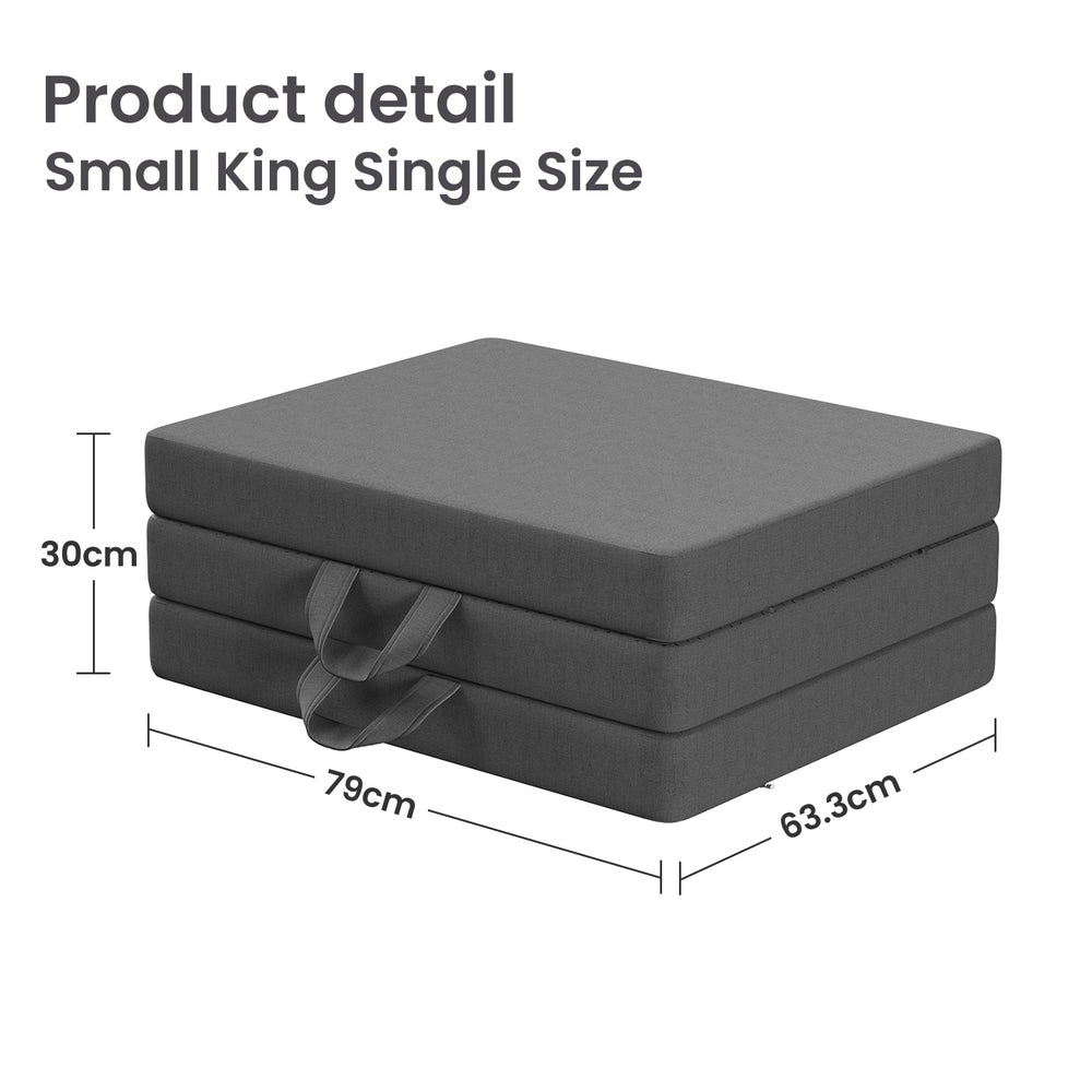 10cm Small King Single BedStory 3-Fold Mattress Folding Foam Bed Washable Cover, 190x80cm