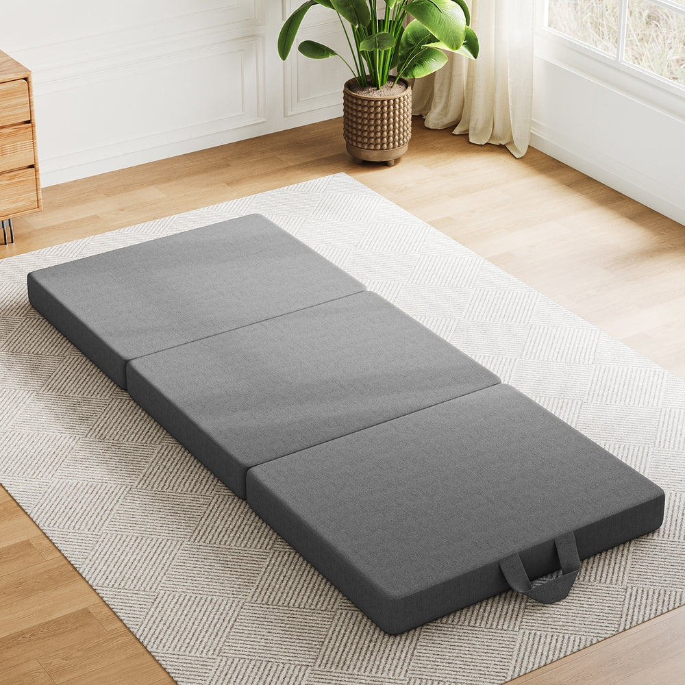 10cm Small King Single BedStory 3-Fold Mattress Folding Foam Bed Washable Cover, 190x80cm