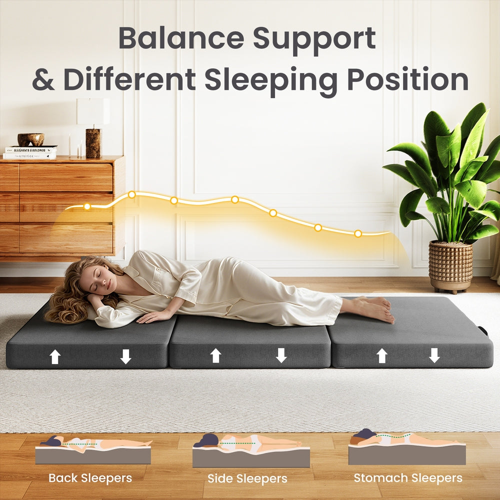 10cm Small King Single BedStory 3-Fold Mattress Folding Foam Bed Washable Cover, 190x80cm