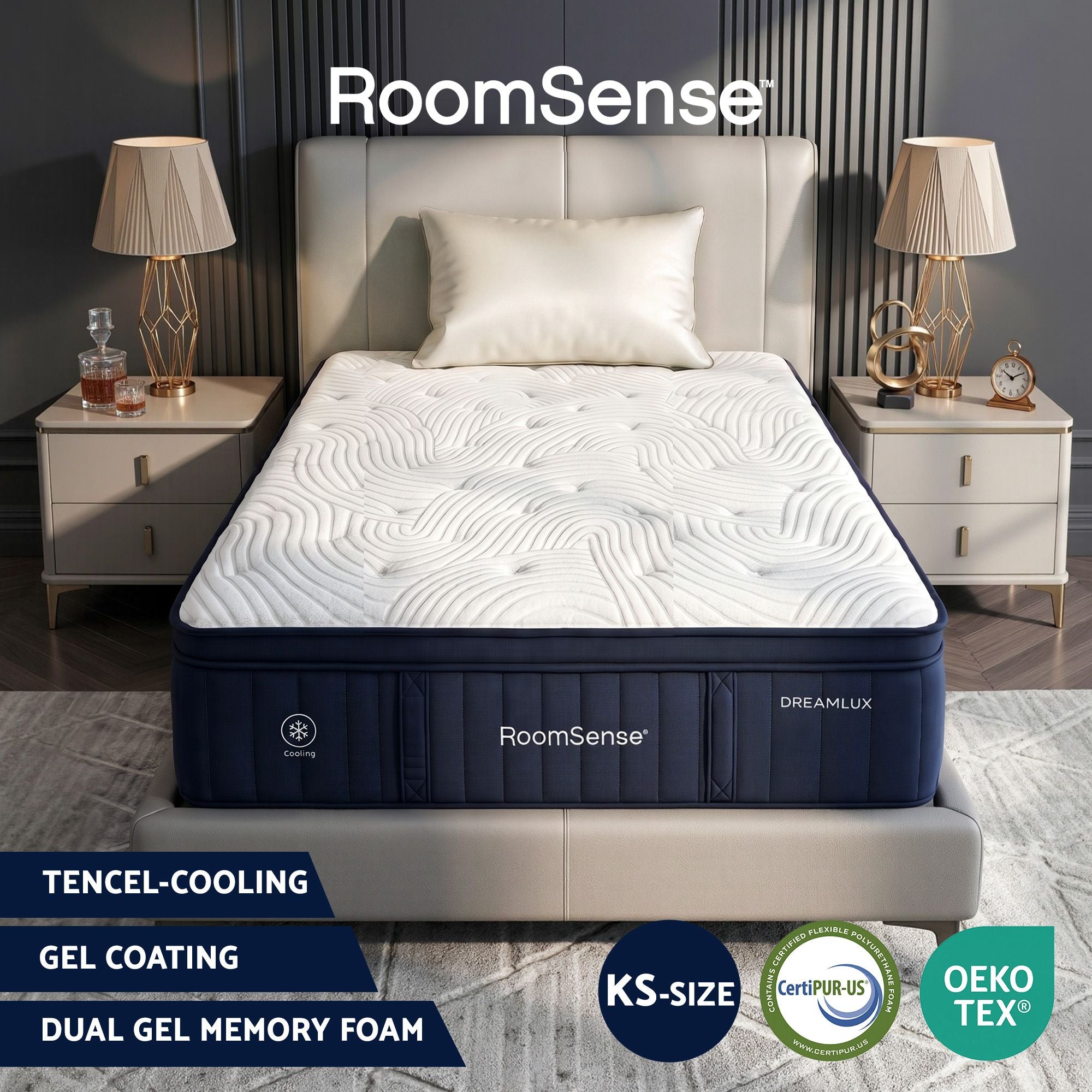 RoomSense King Single Mattress, 34cm Thick Medium Soft Hybrid Mattress for Back Pain Relief, Tencel Cooling Pocket Spring Mattress King Single Size in a Box