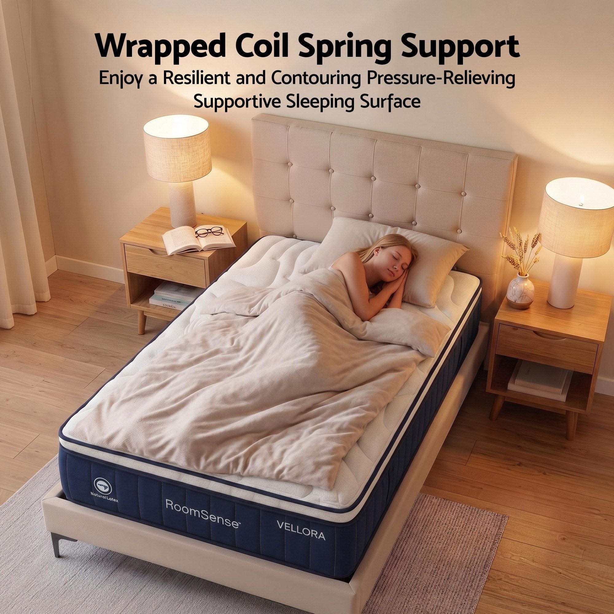 RoomSense Single Mattress , 30cm Medium Firm Hybrid Mattress with Latex Lumbar Support for Back Pain Relief , Pocket Spring Mattress Single Size in a Box