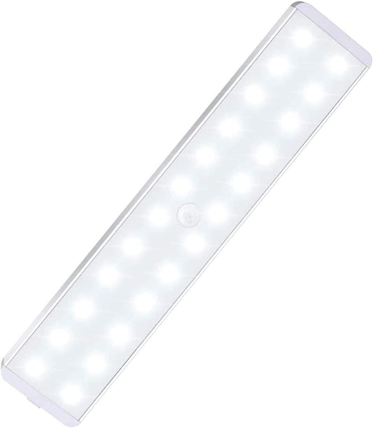 24 LED Stick on Anywhere Motion Sensor Light Wireless Under Cabinet for Wardrobe Stairs (White and White Light)
